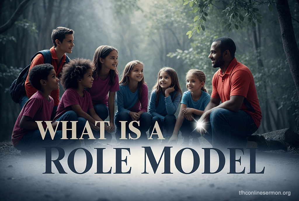 A group of children gathered around their mentor, visually representing the concept of leadership with the caption - What Is a Role Model